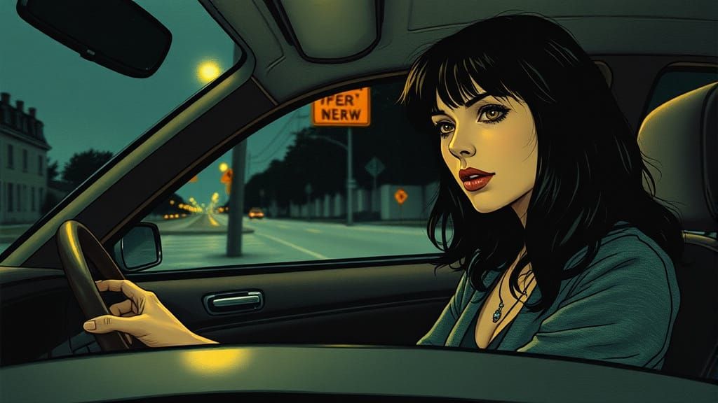 Seductive Road Trip in a Moonlit Night