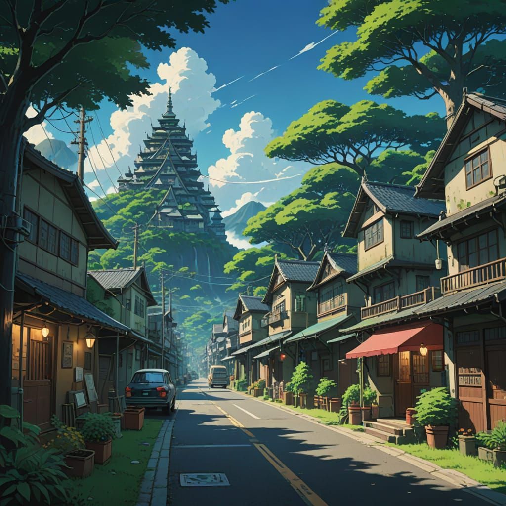 Surreal Anime Village Inspired by Studio Ghibli