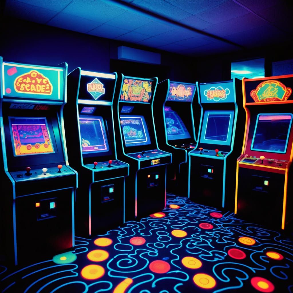 Retro Black Light Arcade in Neon Haze