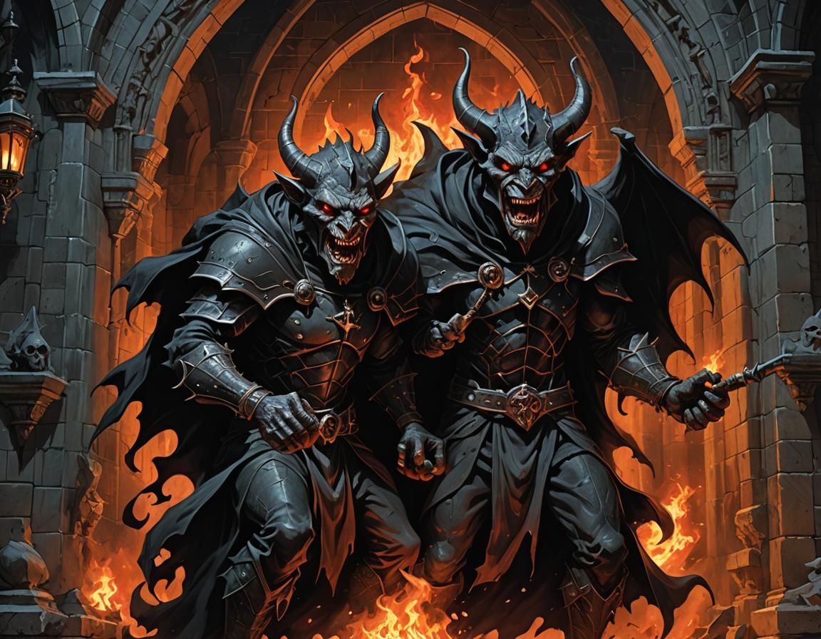 Demons Compete in Gothic Torture Contest, Detailed Matte Pai...