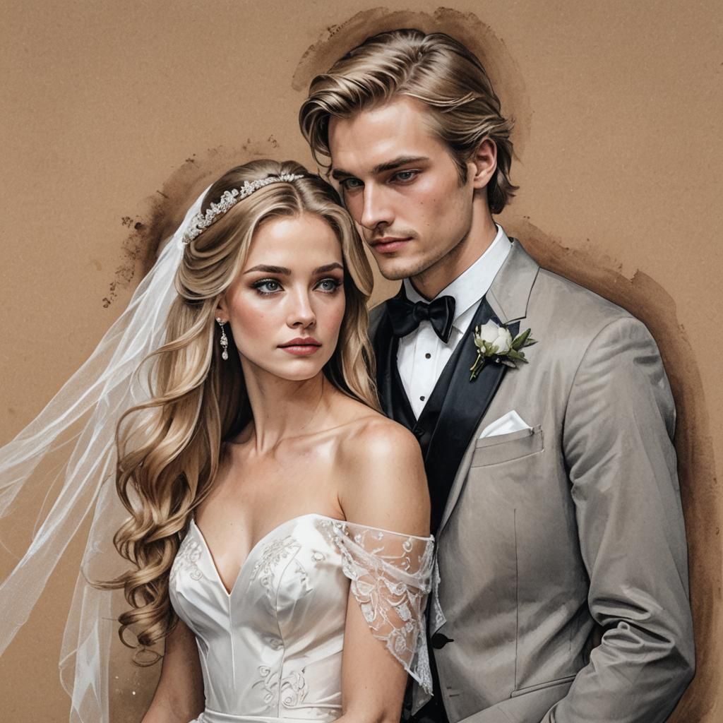 Hyperdetailed Charcoal Drawing of a Wedding