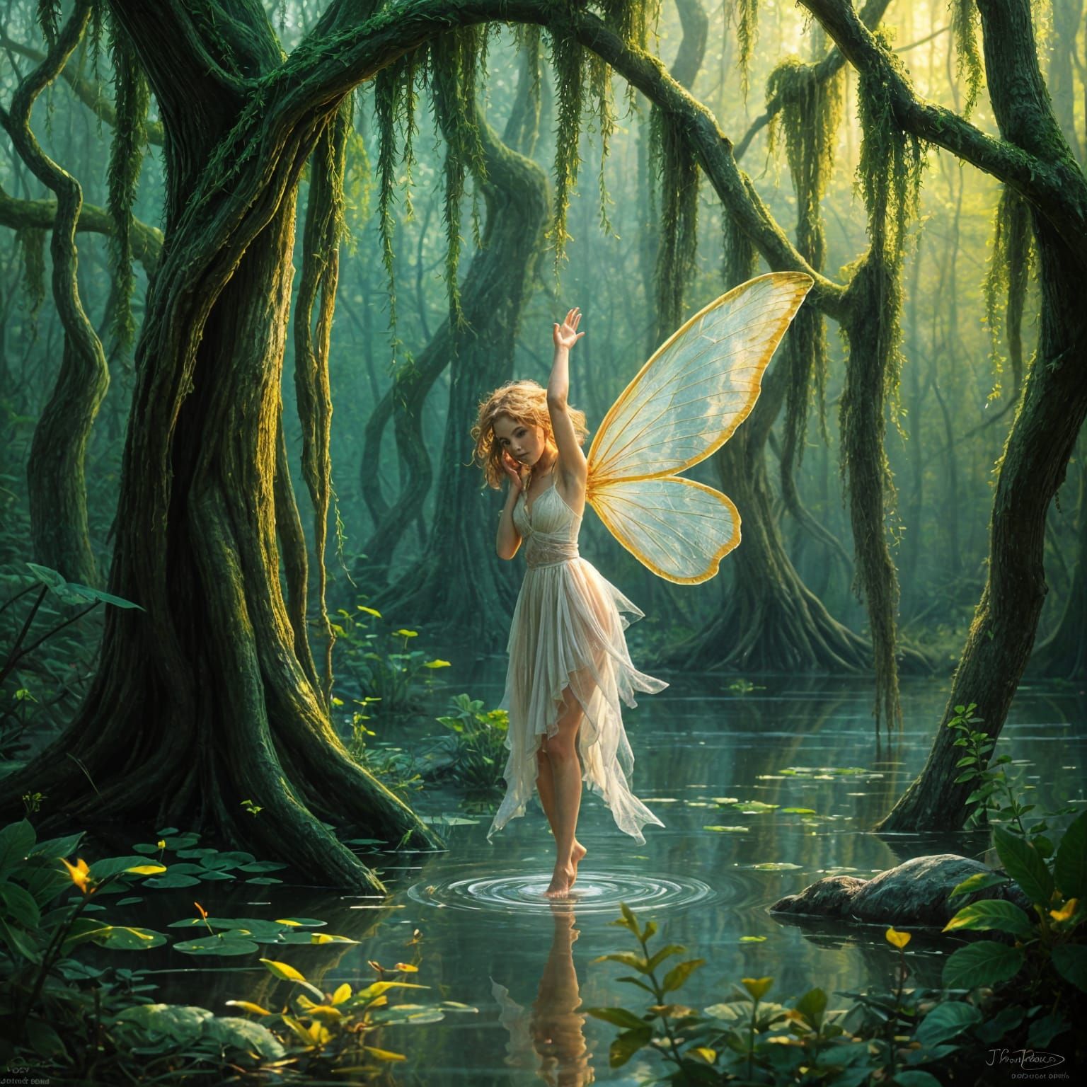 Impressionistic Swamp Fairy Oil Painting