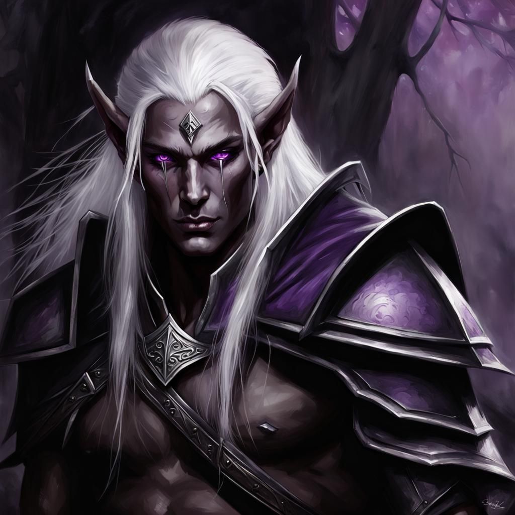 Dark Elf Warrior with Intense Gaze