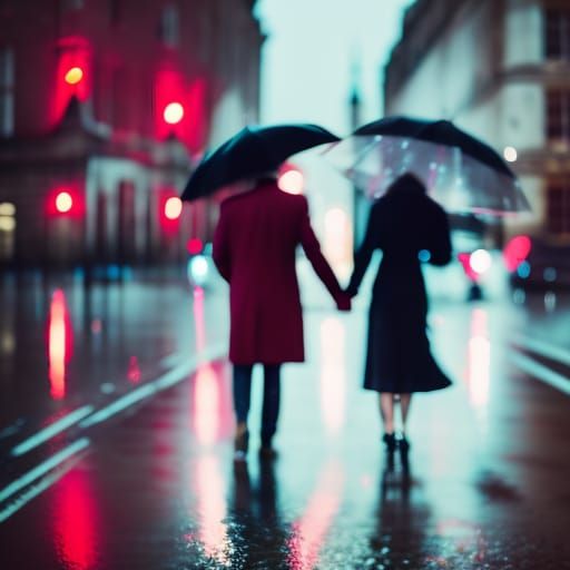 Couple Walking in Rainy London at Night