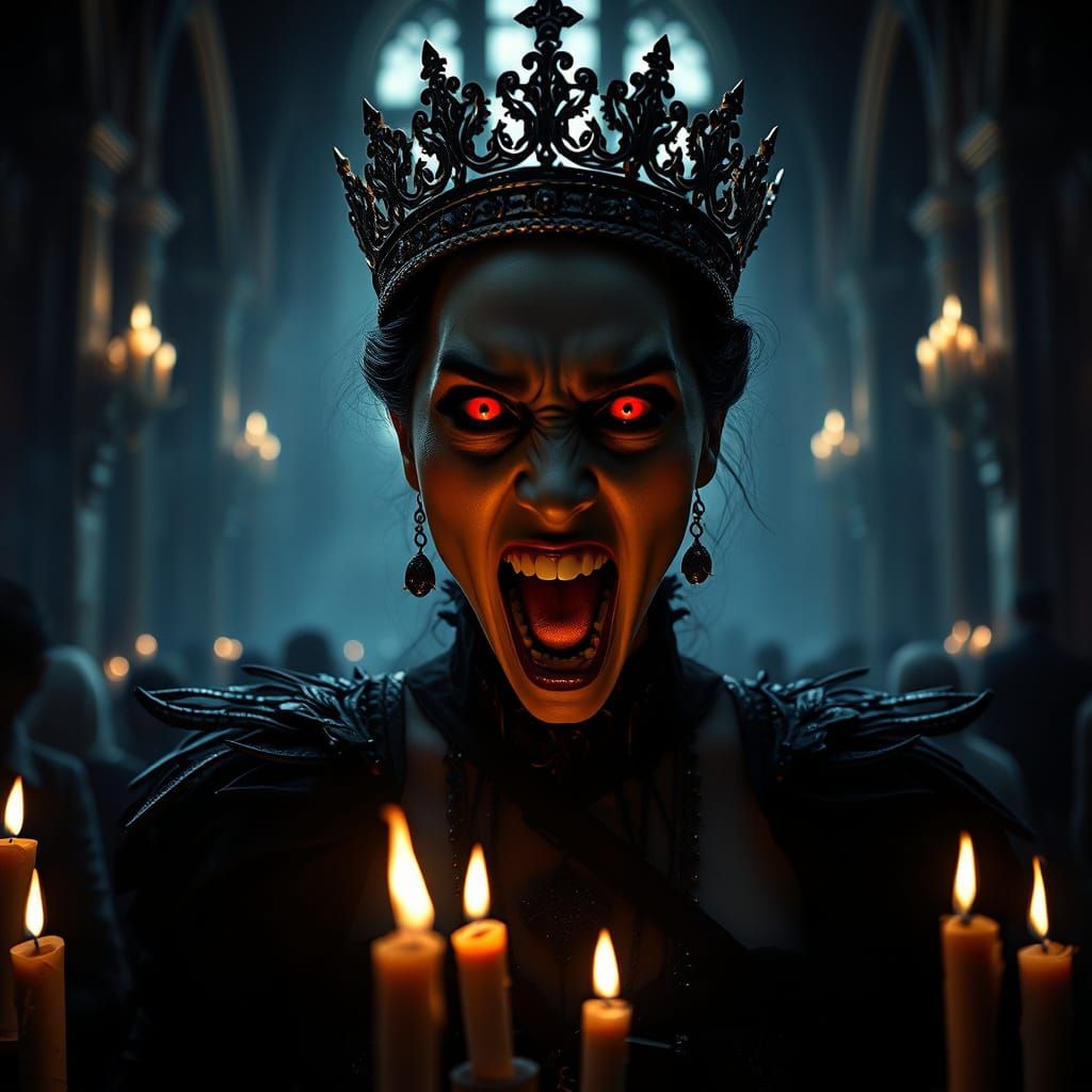 Dark Gothic Vampire Queen in Apocalyptic Cathedral