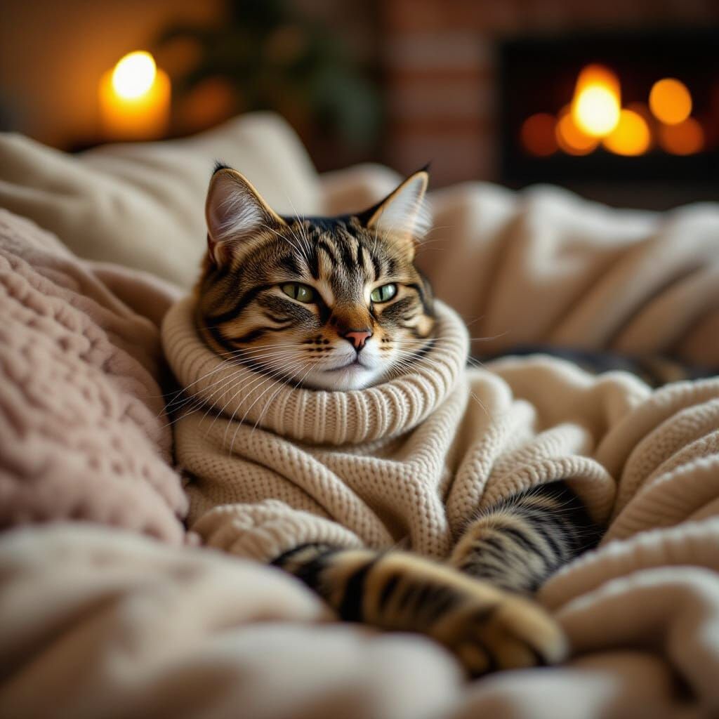 Cozy Cat Lounging with Bokeh Effect