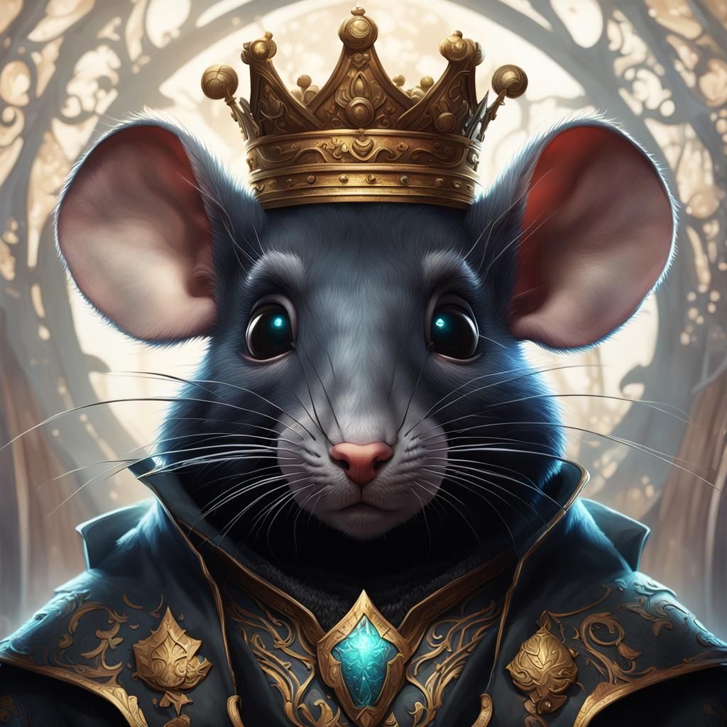 Anthropomorphic Black Mouse King Portrait in 8K