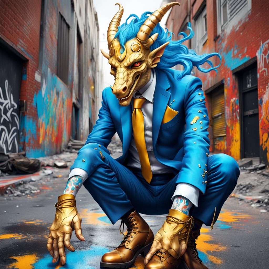 Dragon Man in Suit: Graffiti Art Illustration