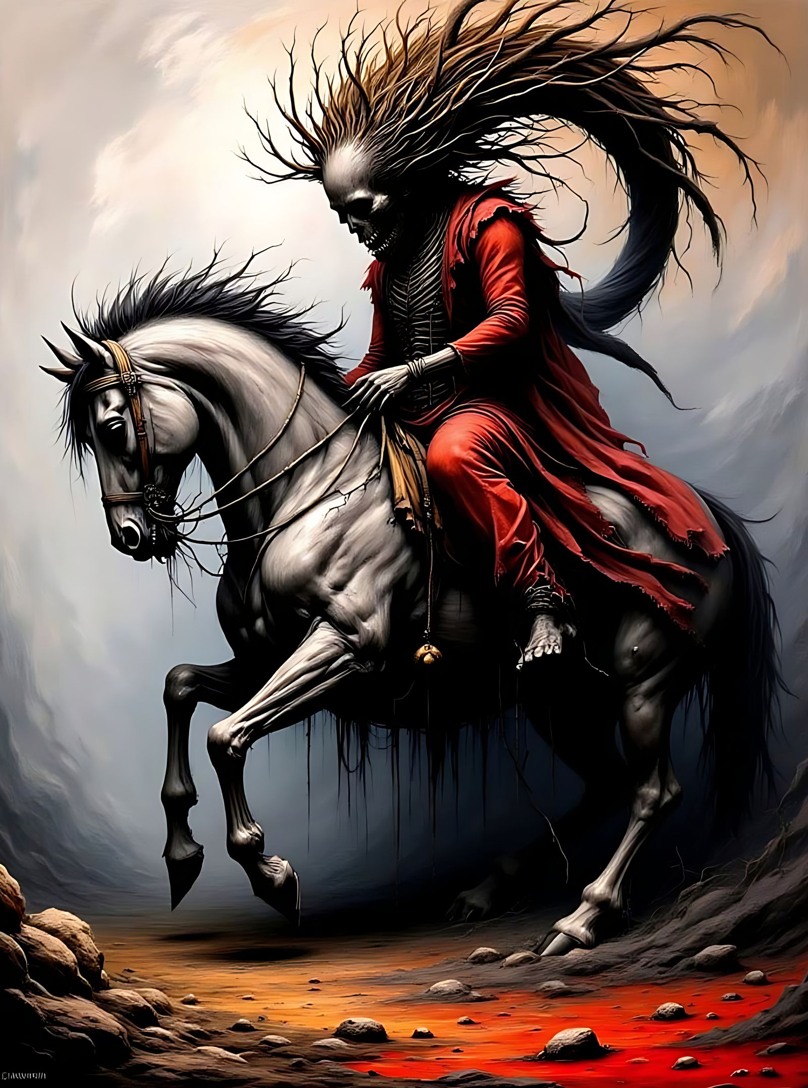 A Surreal image of 'Famine' from the Four Horseman of the Ap...