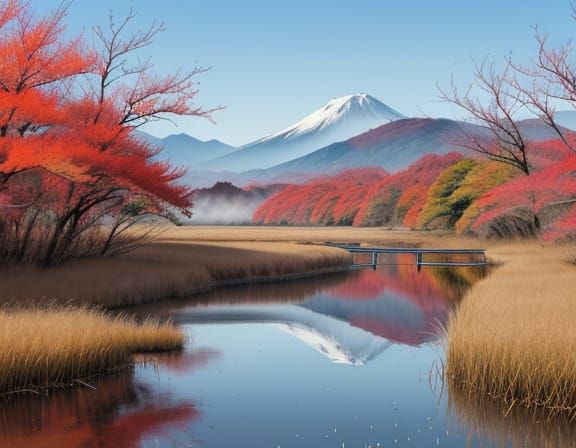 Senjujogahara Marshland Autumn View Watercolour
