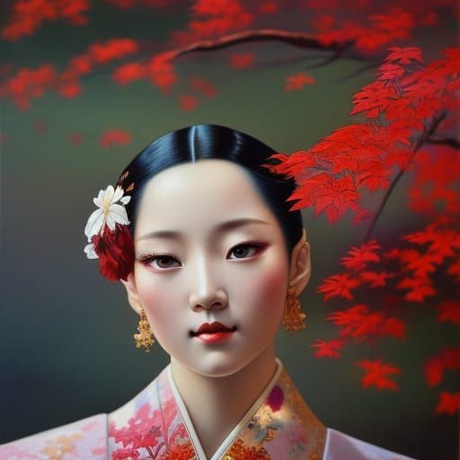 Japanese Woman in Kimono: Hyperdetailed Fantasy Art