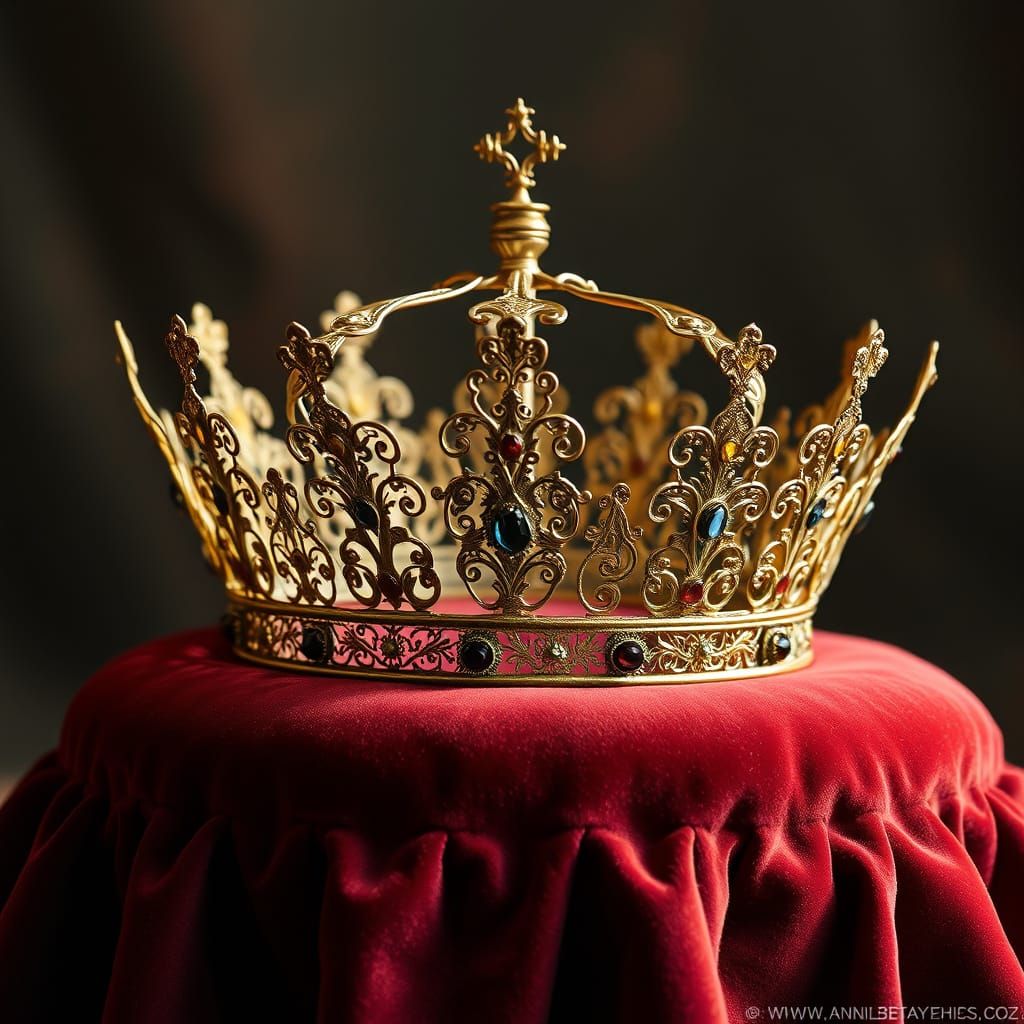 Whimsical Regal Crown in Golden Filigree and Jewels
