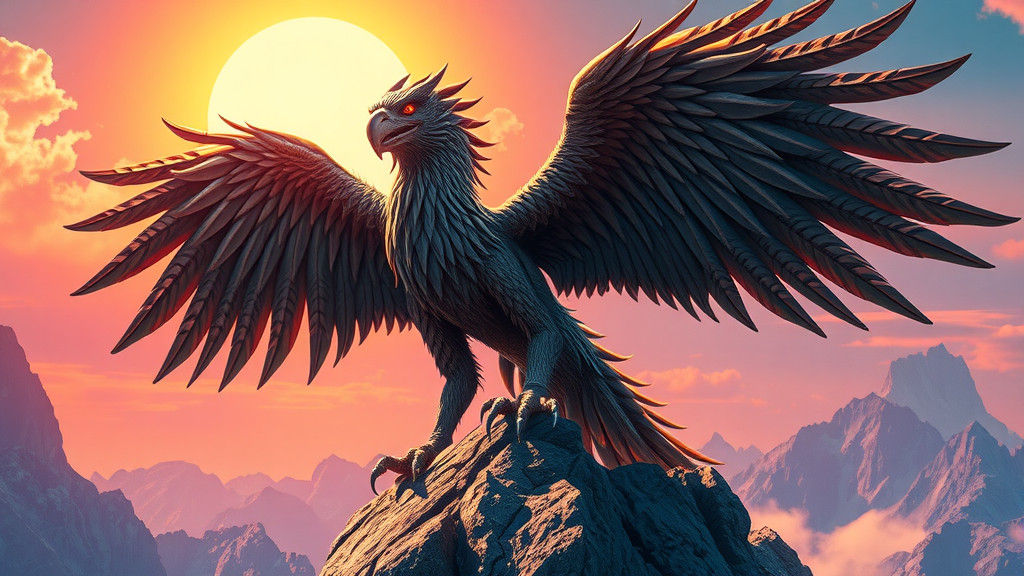 Majestic Griffin on Mountain Peak: Hyperrealistic Splash Art