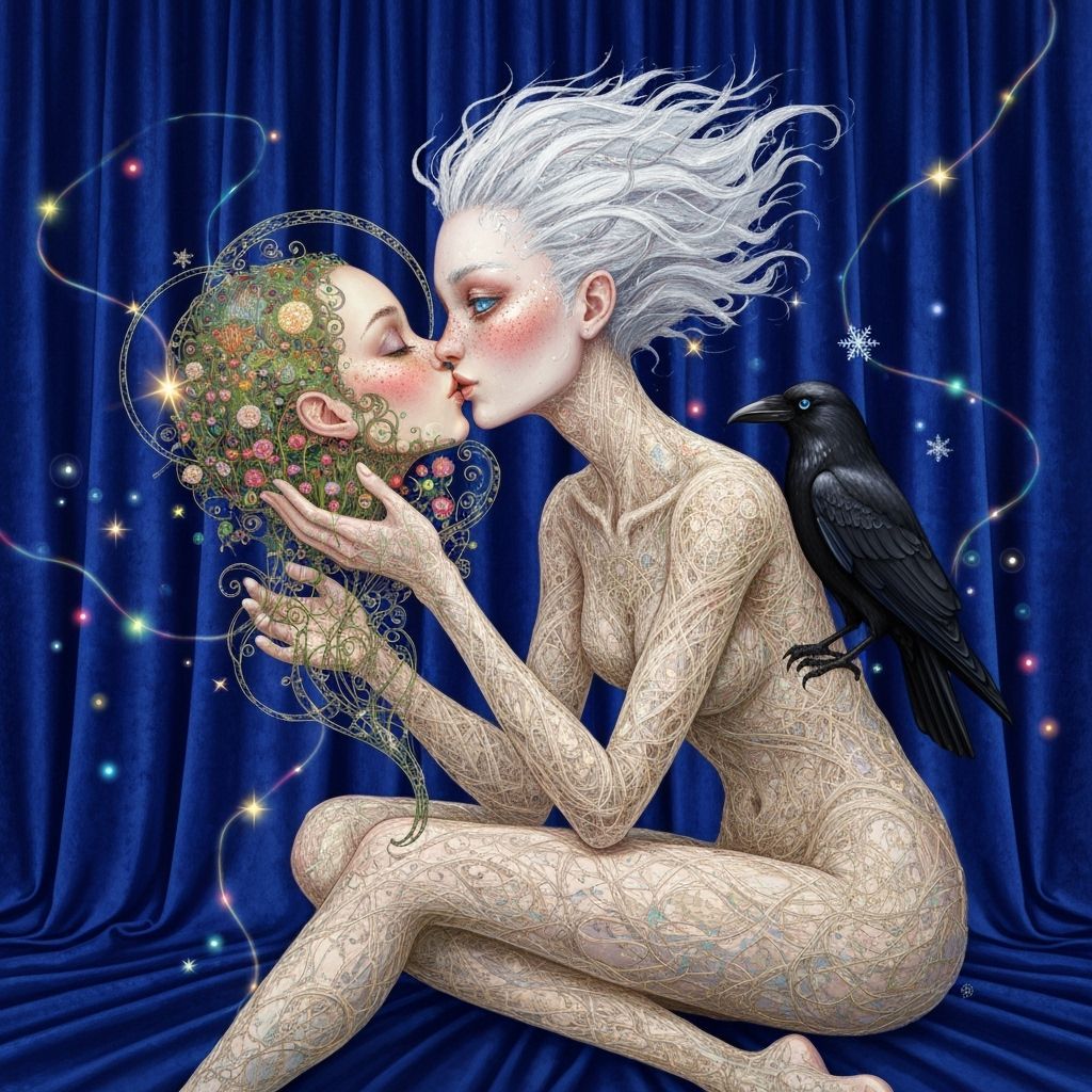 Ethereal Woman Intertwines with Surreal Garden in Klimt-Haec...