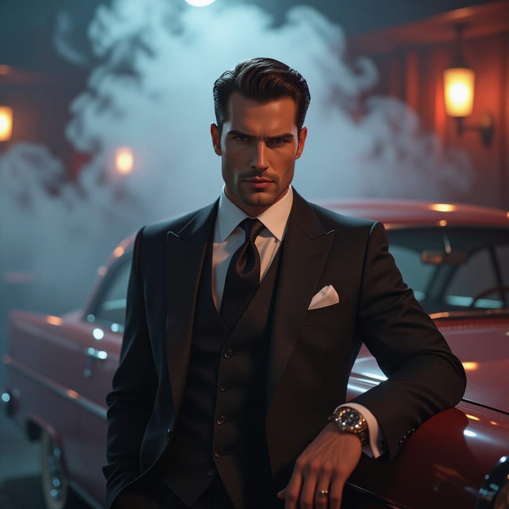 Man in Suit at Jazz Club, Film Noir Style