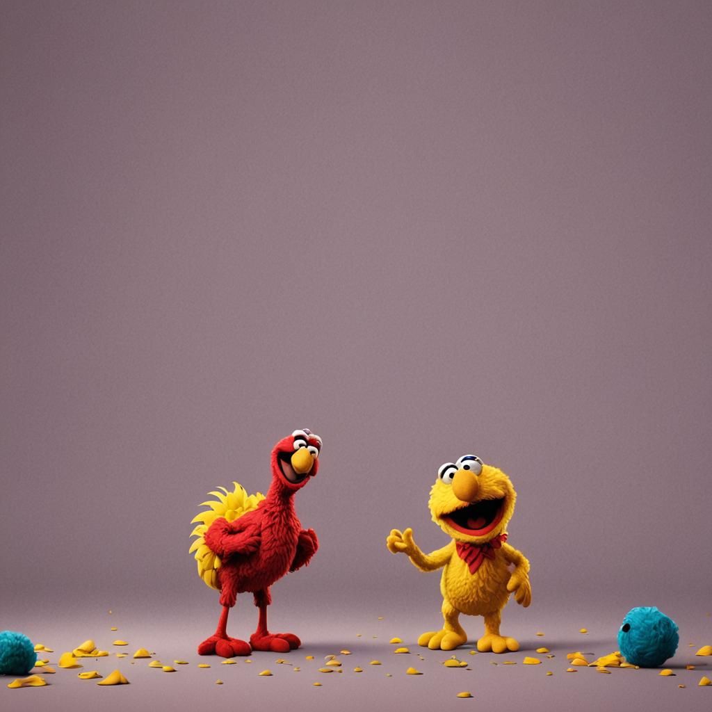 Elmo's Unexpected Collision with Big Bird: 3D Art