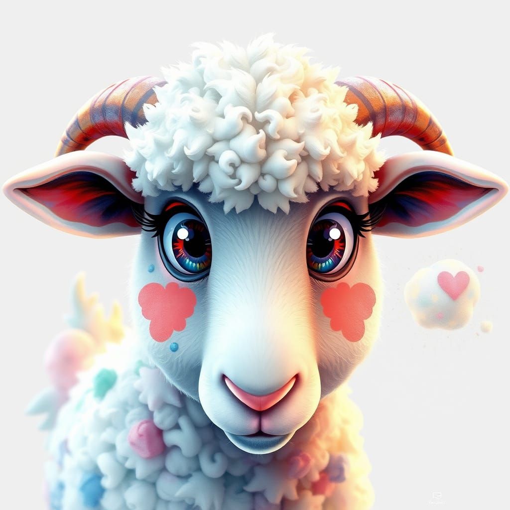 Anxious Watercolor Sheep in Anime Cartoon Style