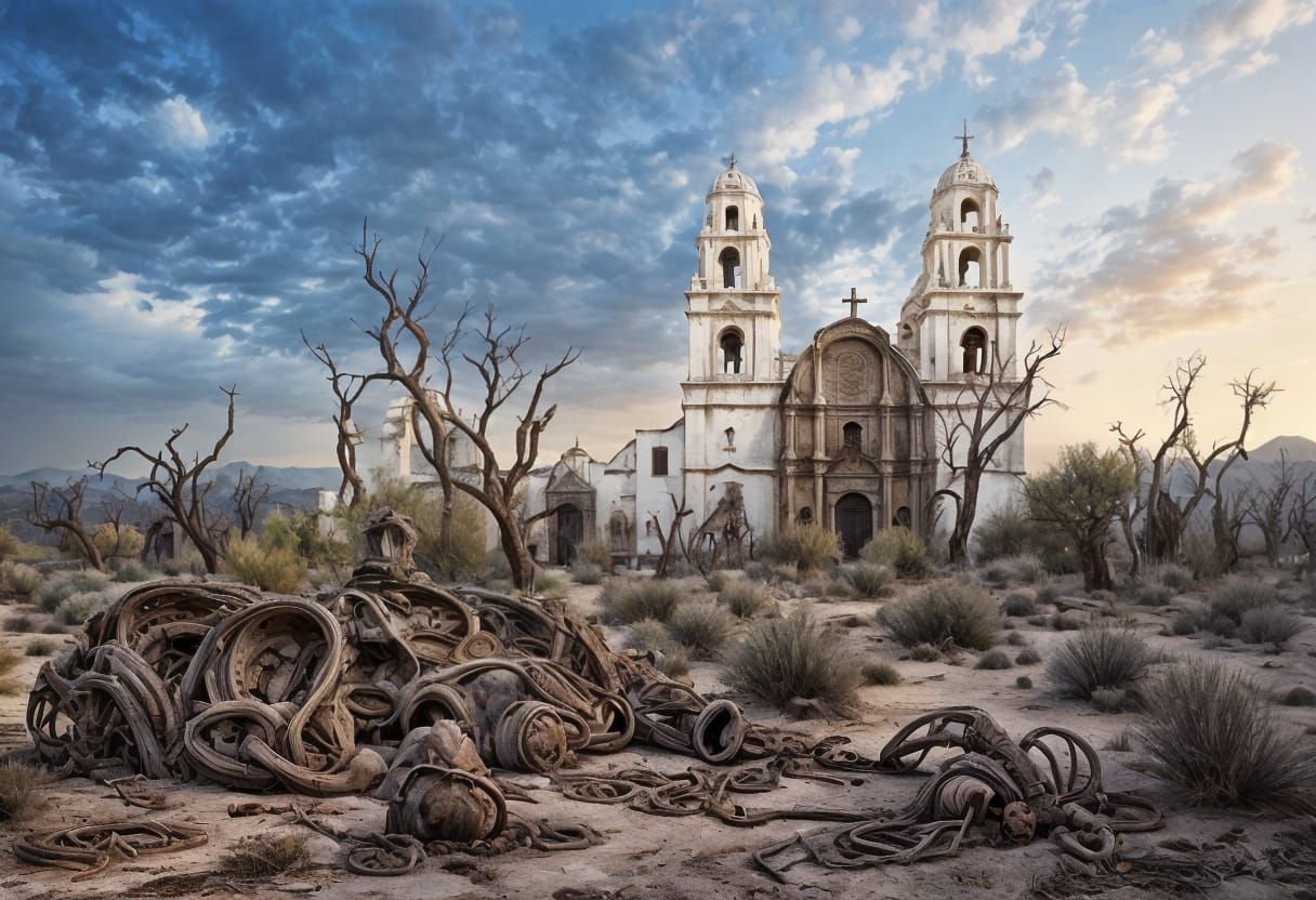 Wasteland Mission: Charcoal Drawing of San Xavier del Bac