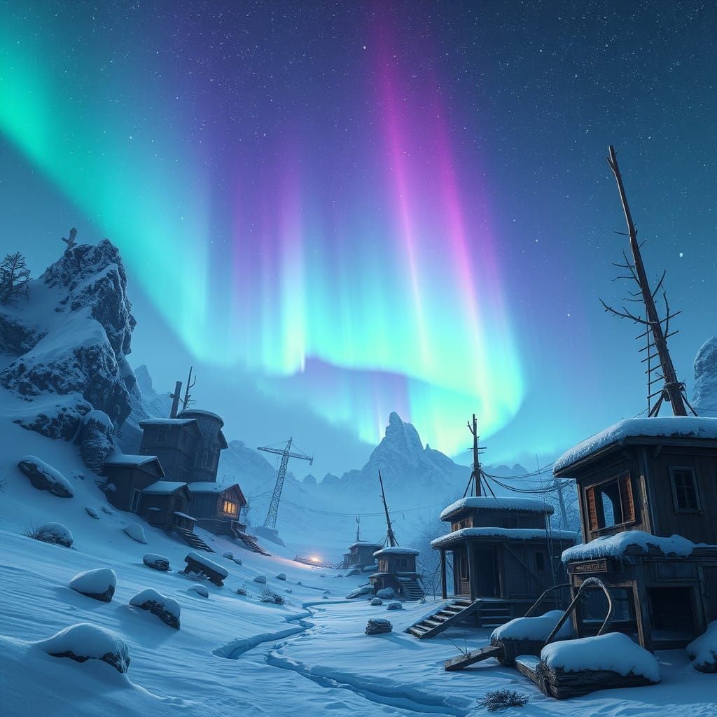 Post-Apocalyptic Survival Base Under Vibrant EMP Aurora