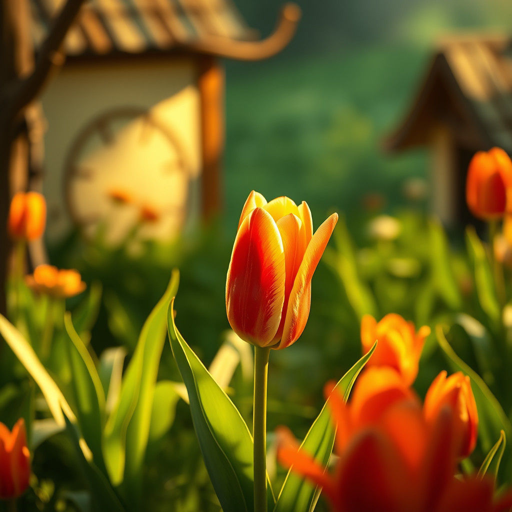 Majestic Tulip in Whimsical Ghibli-Inspired Setting