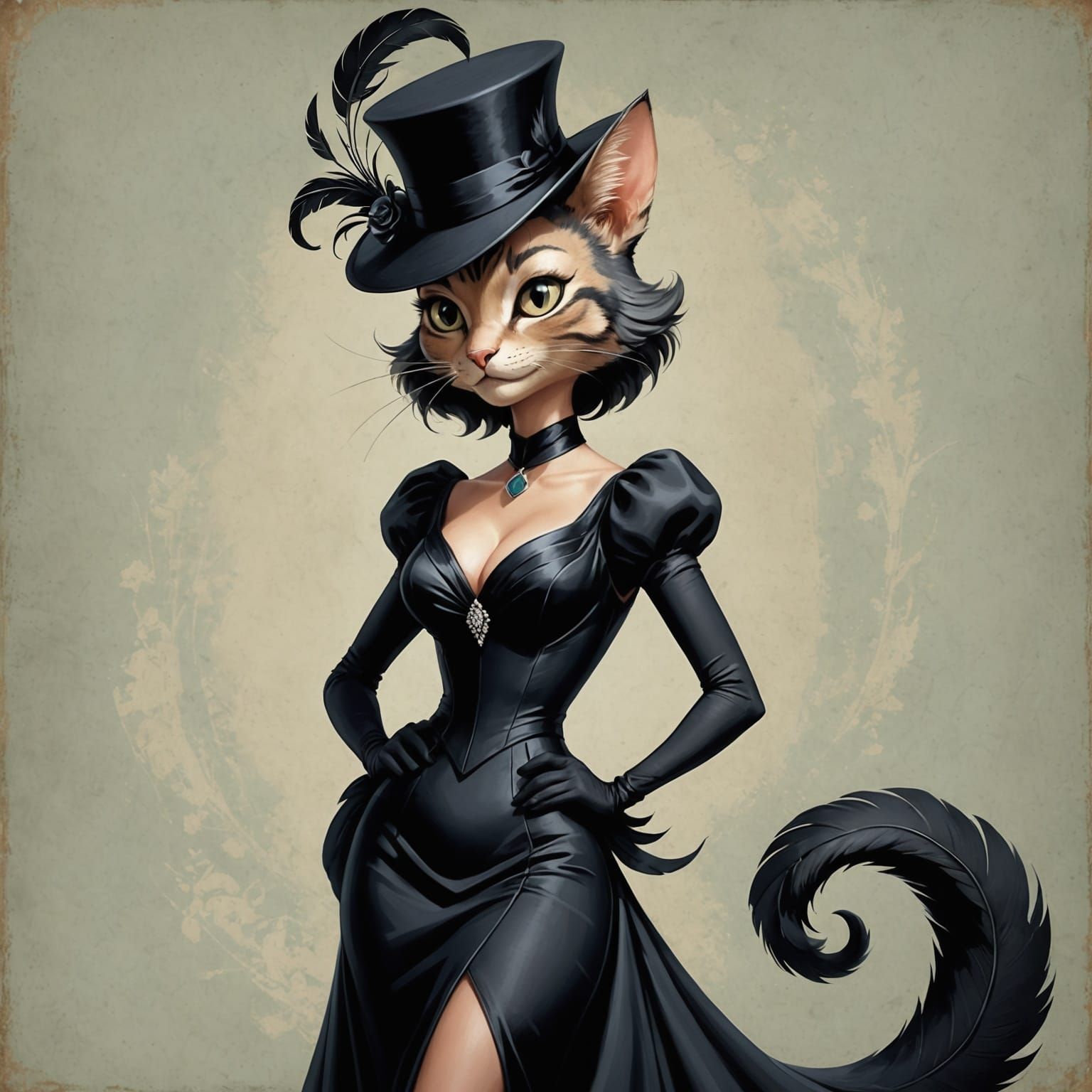 Glamorous Feline Siren in Vintage Hollywood
