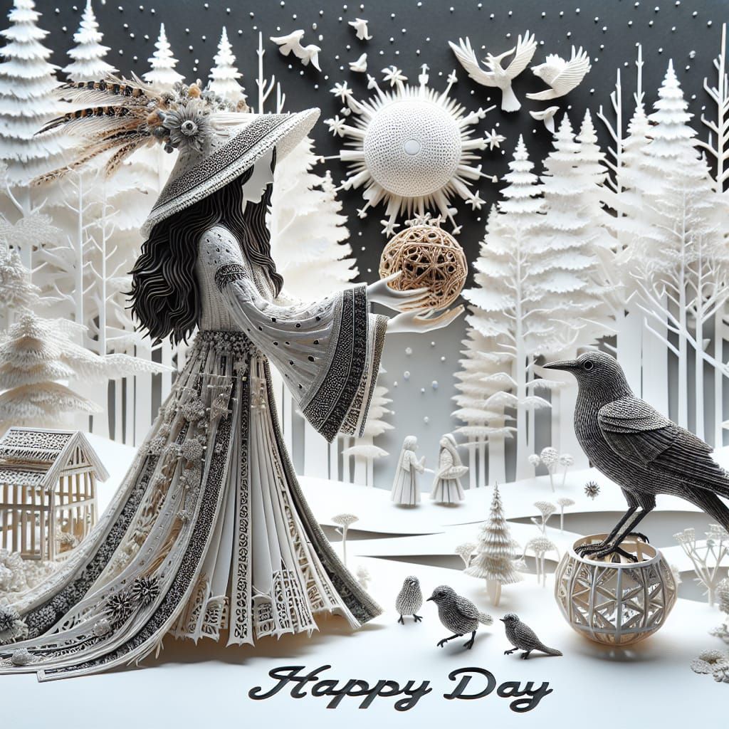 Whimsical Forest Scene with 'Happy Day' in Realistic Waterco...