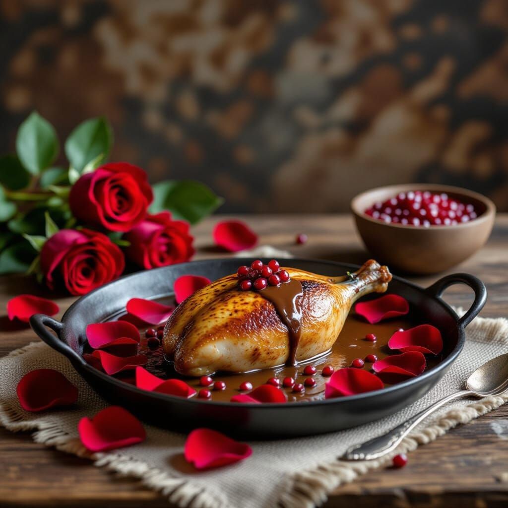 Chicken with rose petal sauce