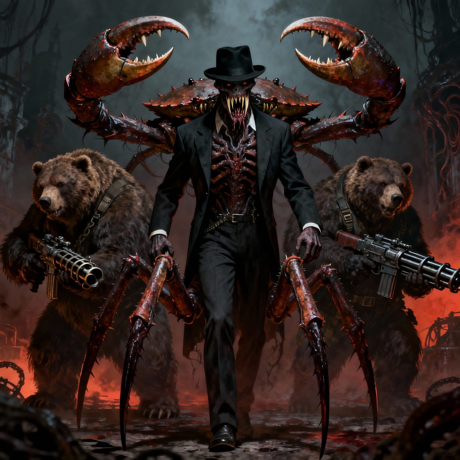 Menacing Crab-Spider Hybrid in Fedora and Suit