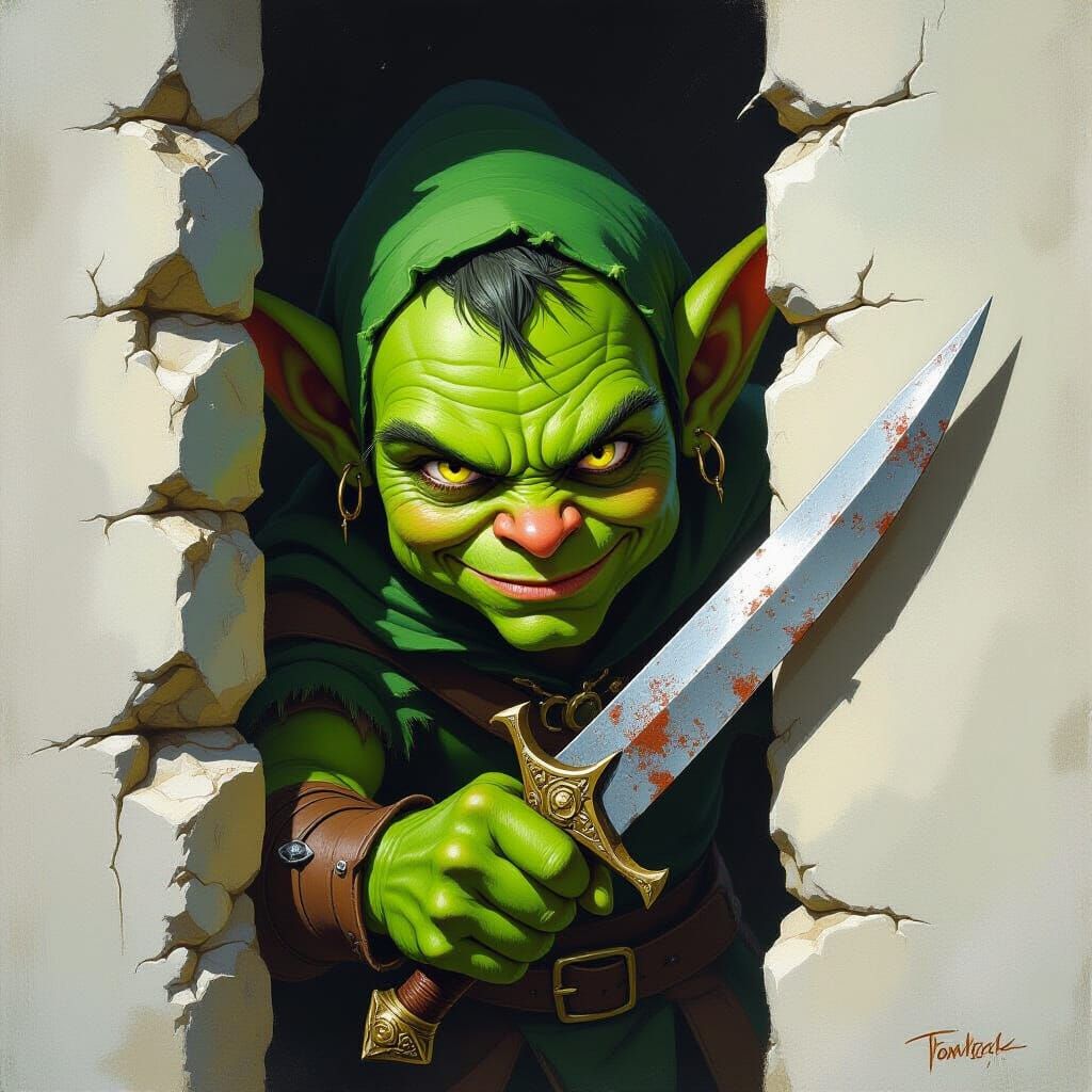 Mischievous Goblin Peeking From Invisible Wall