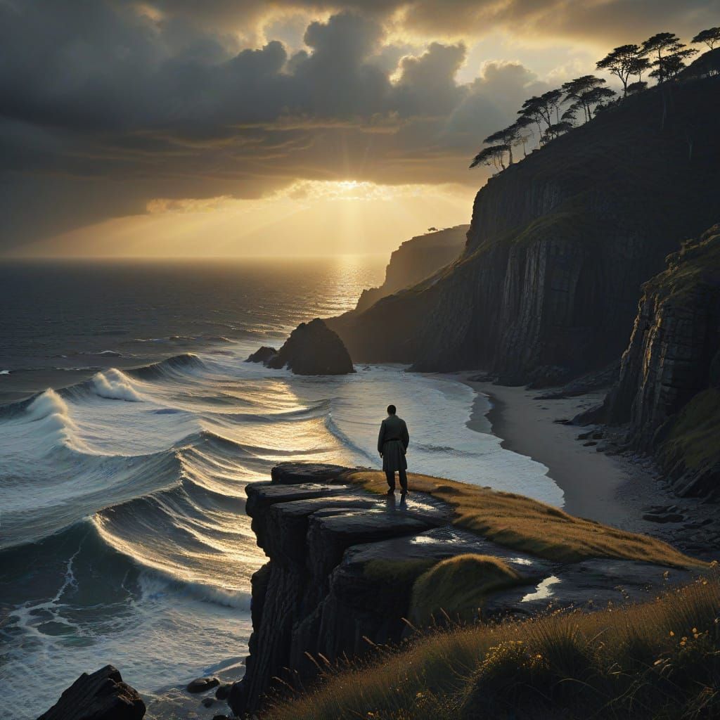 Ethereal Sunset Cliffside Scene