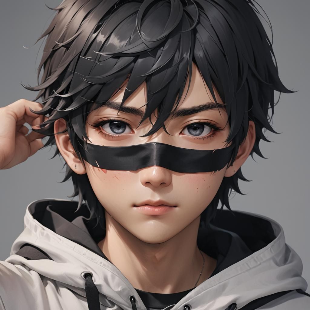 Boy with Black Blindfold: 3D Anime Art