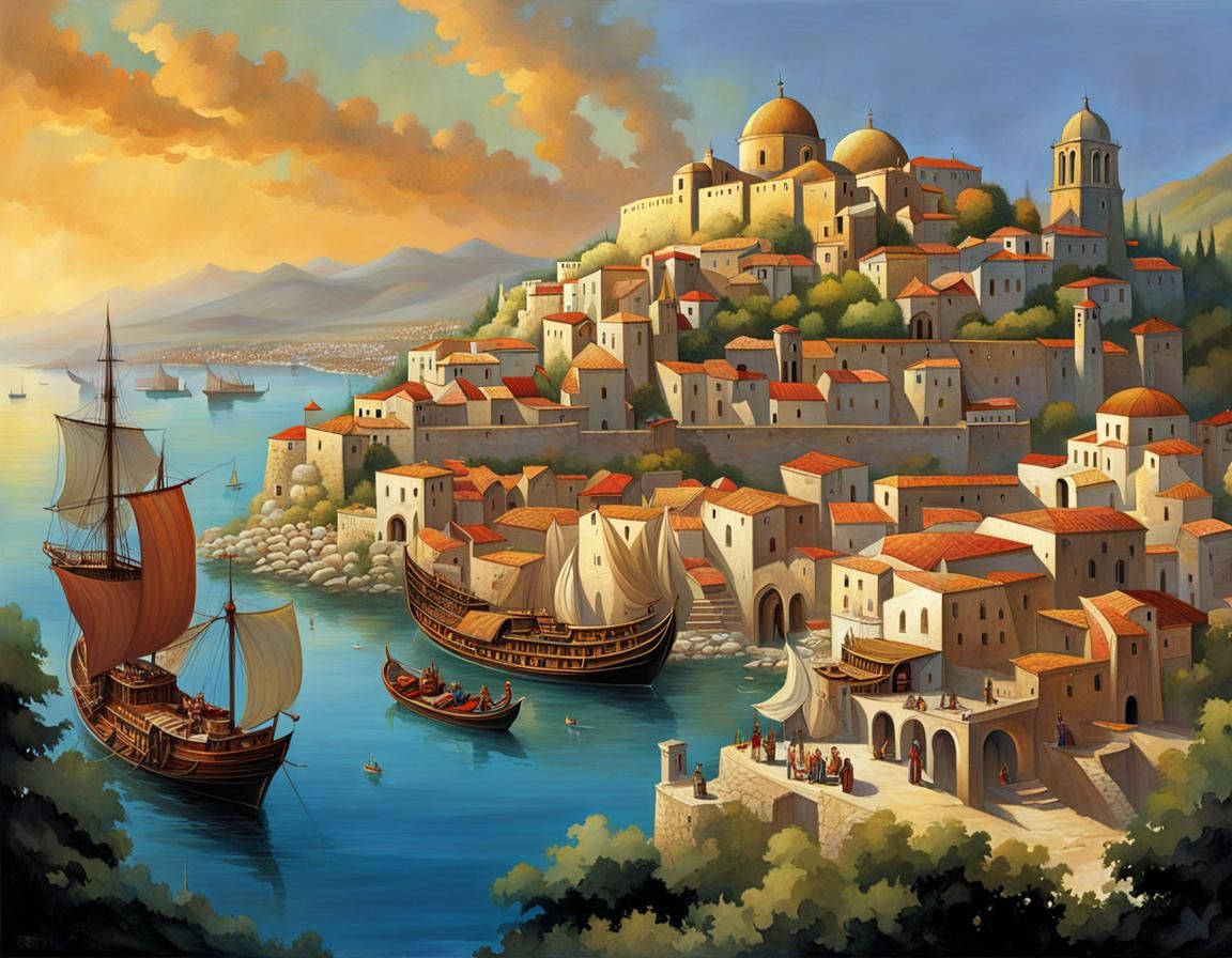 Fantasy Medieval Port City in Greece