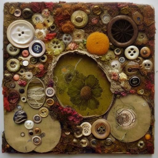 Surreal Botanical Collage with Fabric and Natural Elements