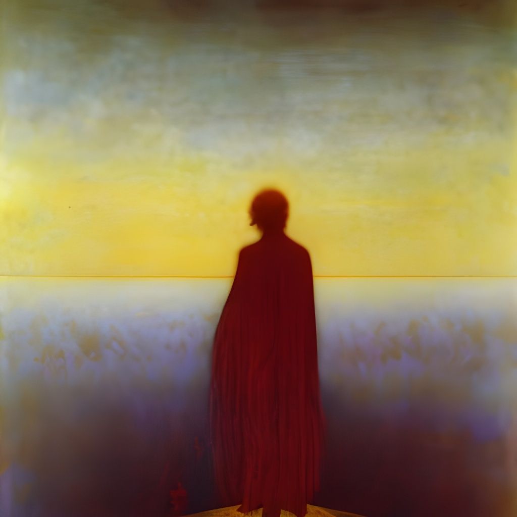 Ethereal Wanderer Overlooking a Misty Landscape