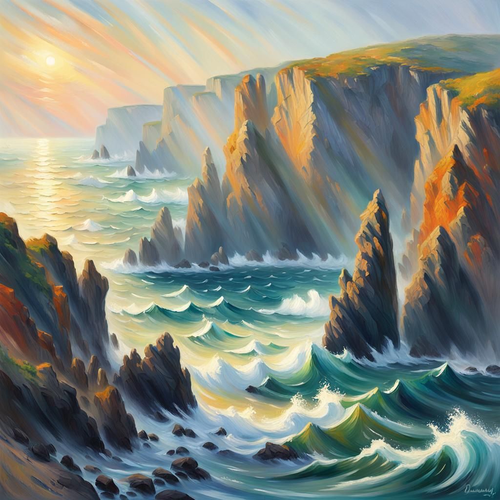 Impressionist Cliffside Ocean View in Morning Light