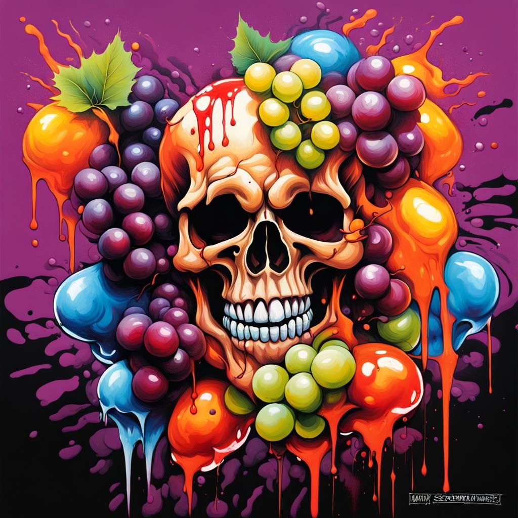 Screaming Grape Skull in Graffiti Art Style