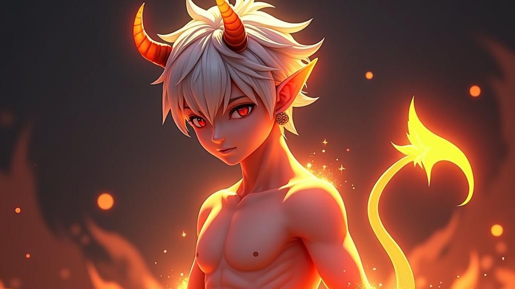 Anime Style Male Devil with Silver Hair and Horns