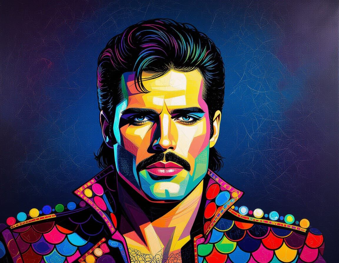 Freddie Mercury Abstract Musical in Acrylic Art Style