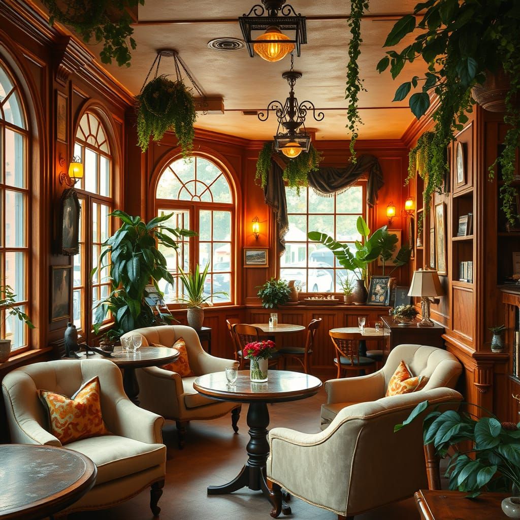 Cozy Cafe Interior in Impressionist Style