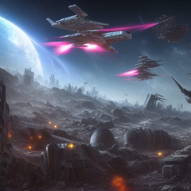 Post-Apocalyptic City with Starship, Detailed Concept Art