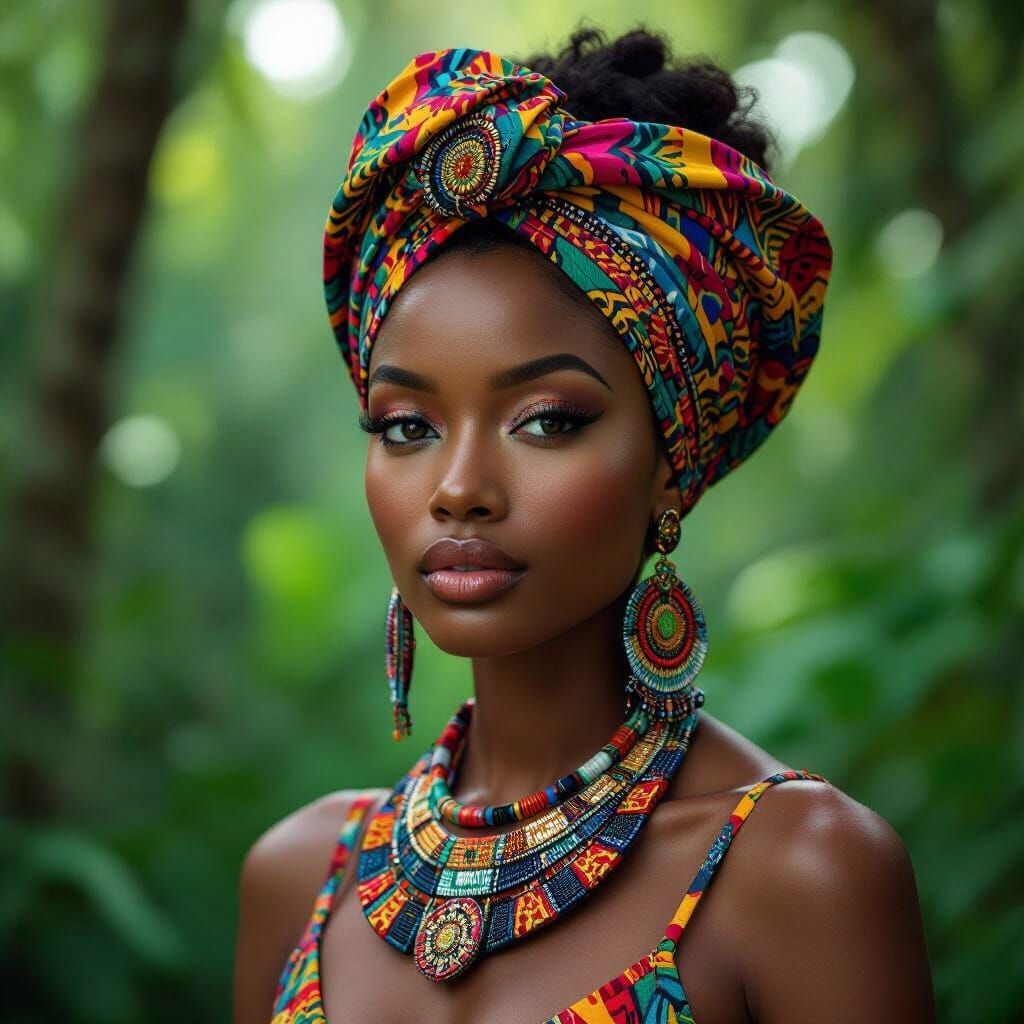 Stunning Woman with Tribal Jewelry in Hyperrealistic Photo