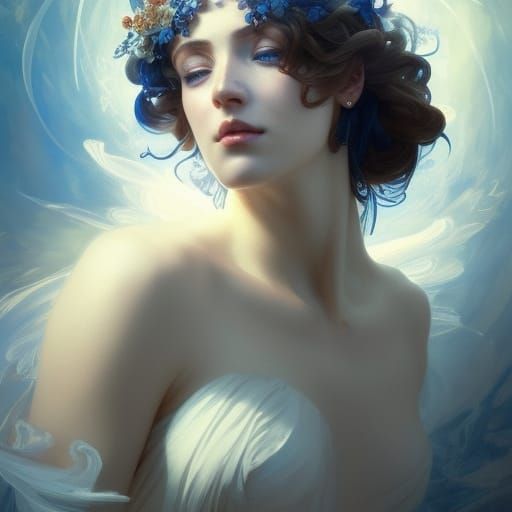 Radiant Greek Goddess Portrait in Art Nouveau Style