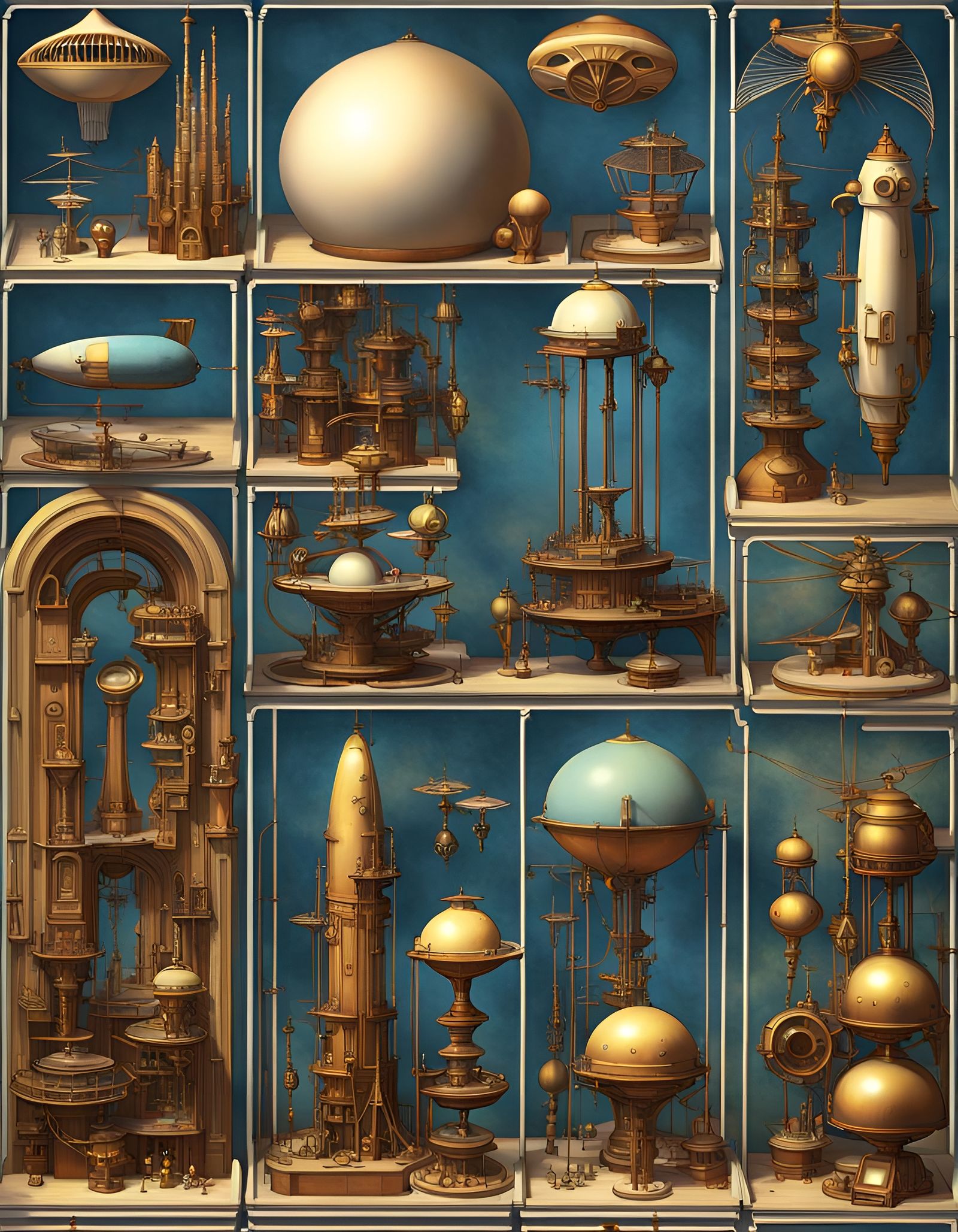 Art Deco Telescope Dirigible with Neon Circuitry