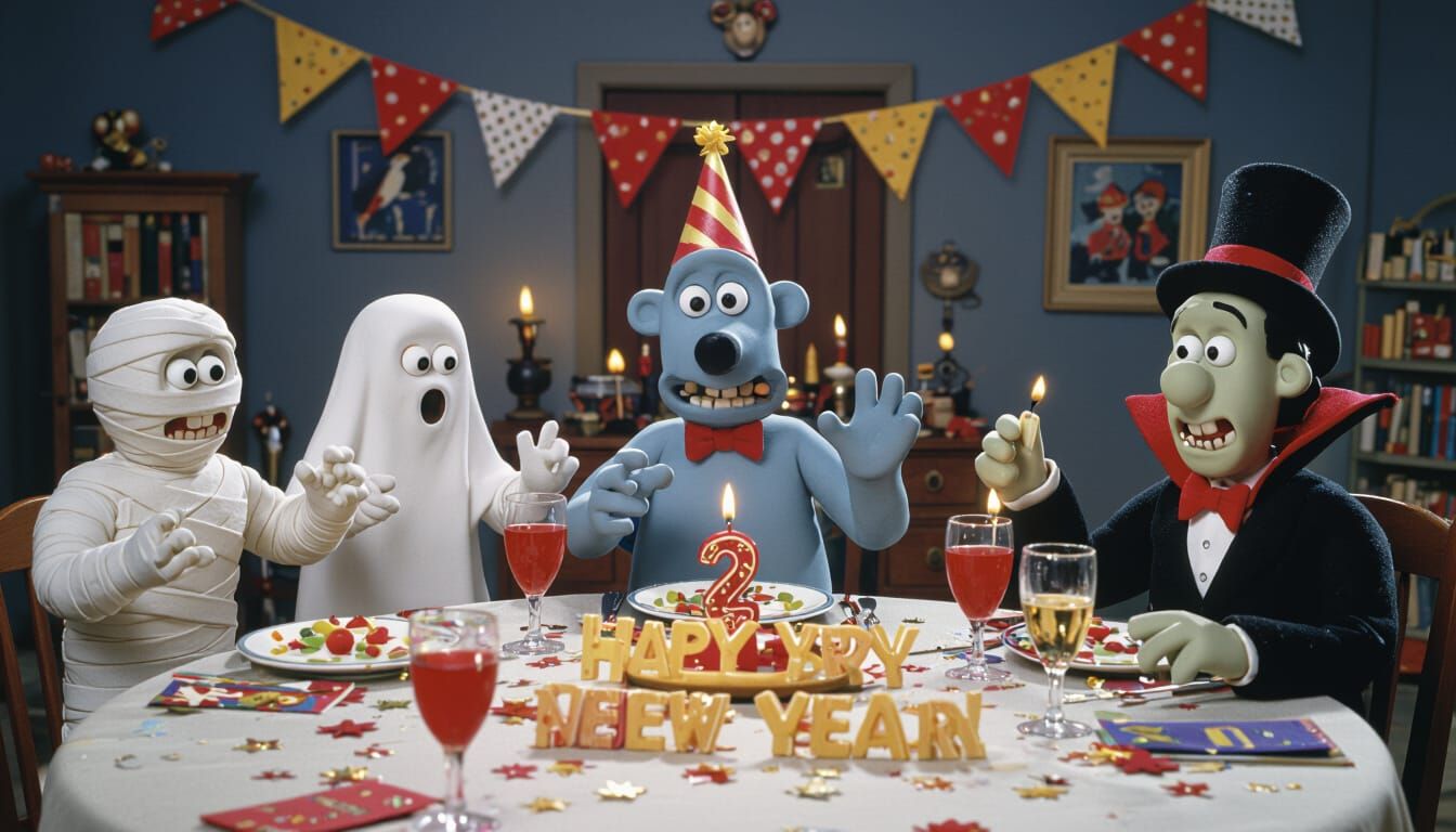 Claymation Monsters Celebrate New Year's Eve