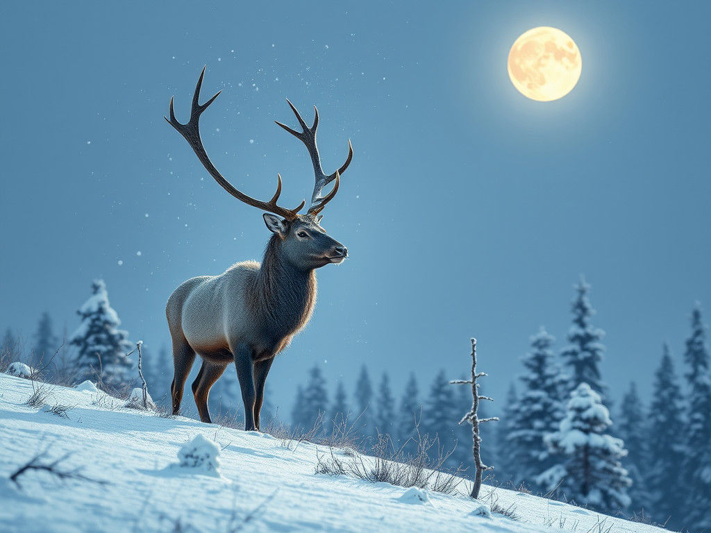 Moonlit Elk in Winter Wonderland with Prismatic Light