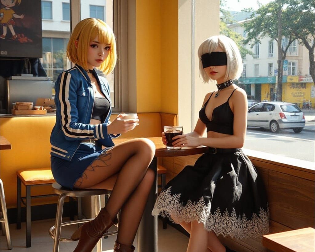 Android 18 and YoRHa 2B in Manila Cafe