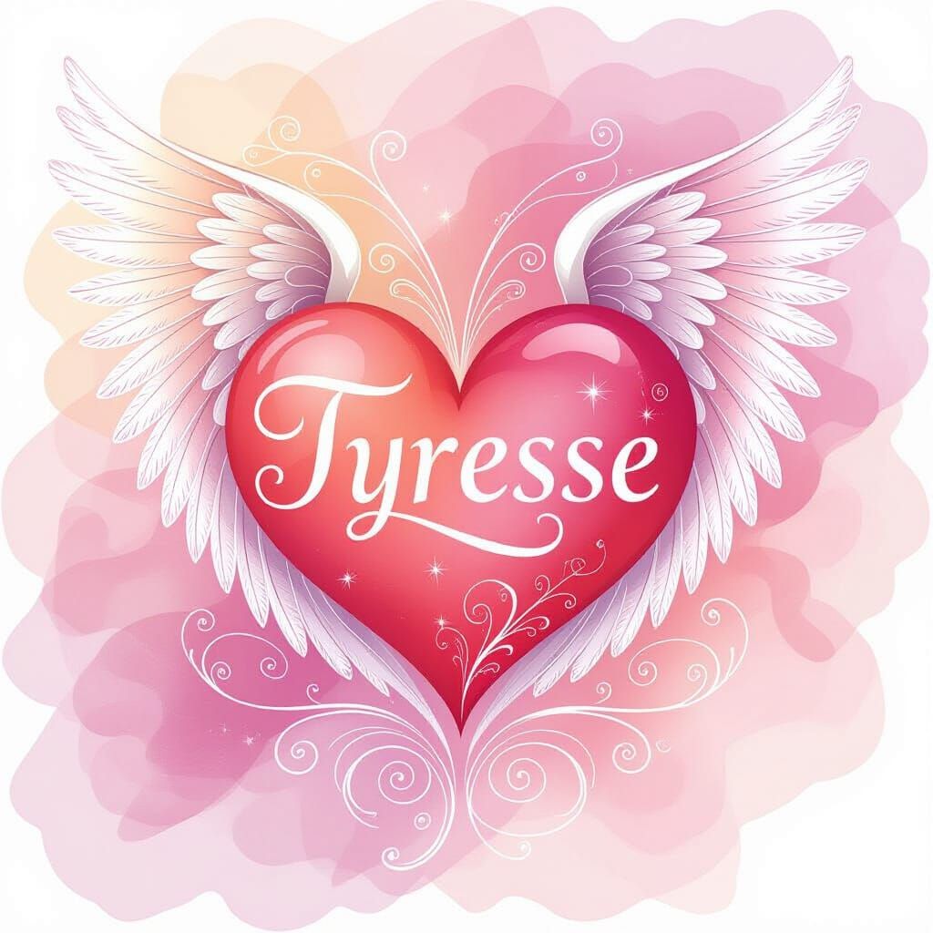 Heart With Angel Wings Featuring 'Tyresse' in Watercolor Sty...