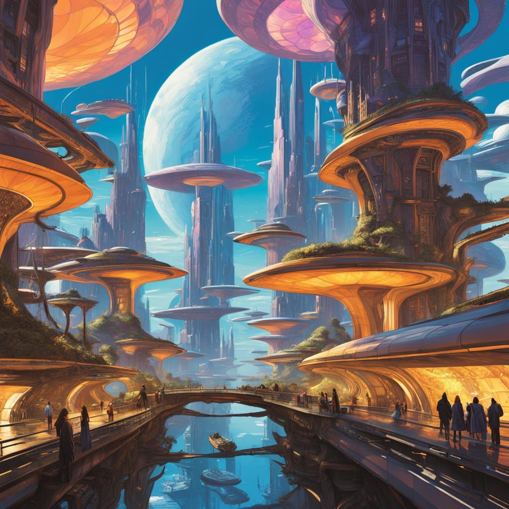 Futuristic City On Gentle Giant Beast Concept Art