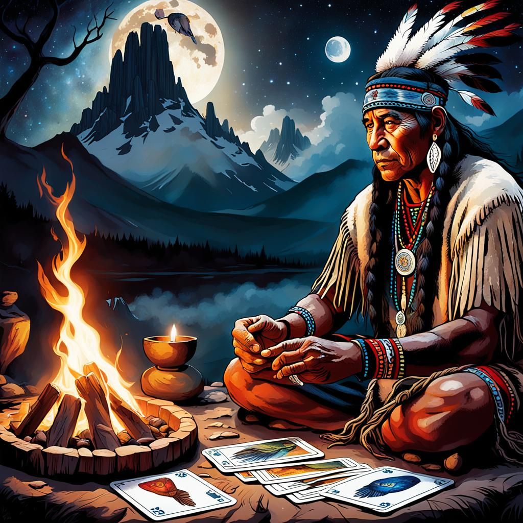 Native American Shaman Reads Trickster Tarot