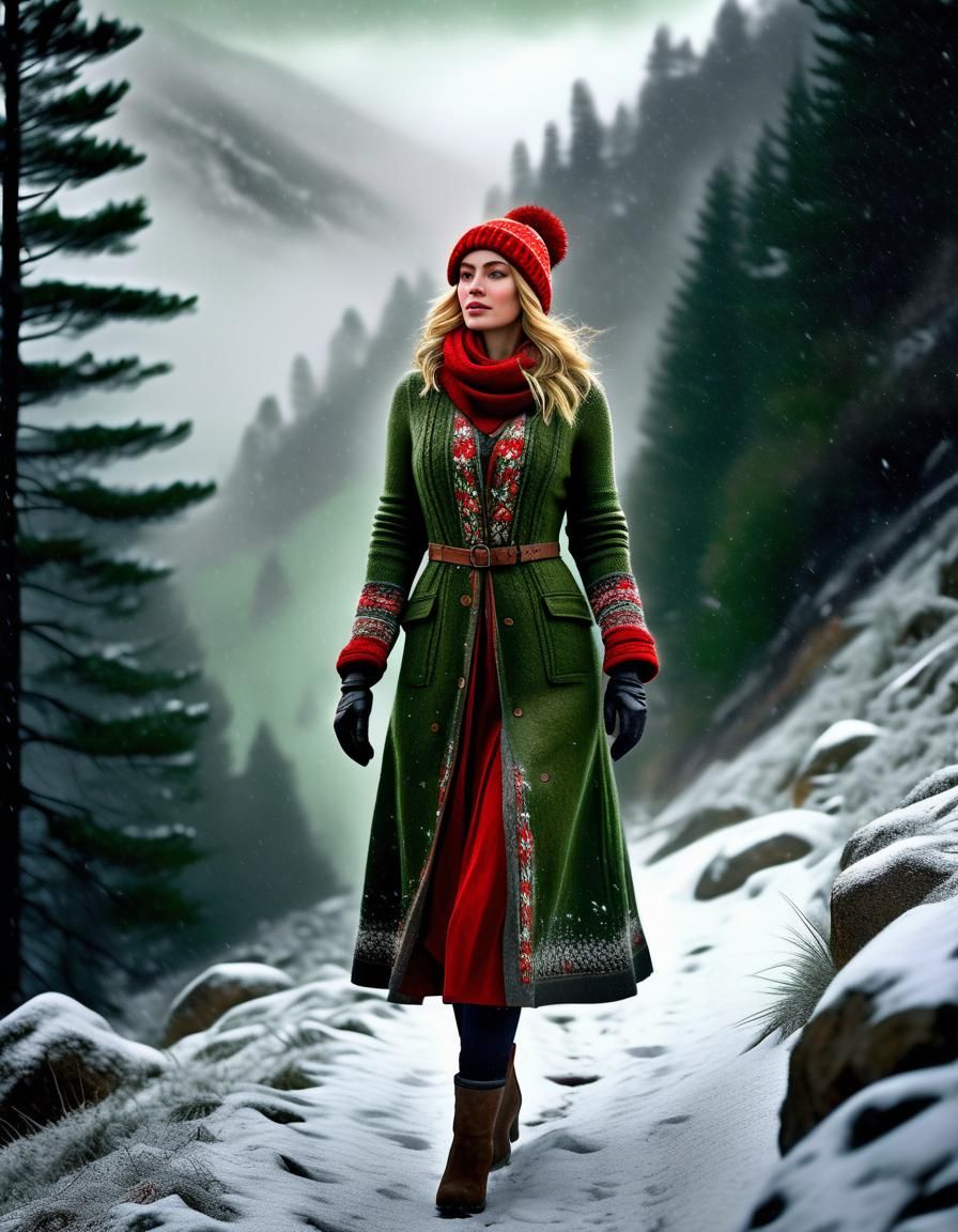 Woman in Snowy Forest: Renaissance Atmospheric Photograph